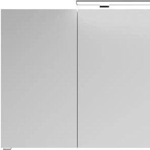 Badezimmerspiegelschrank SAPHIR Serie 4010 Badezimmer-Spiegelschrank inkl. LED-Aufsatzleuchte Schränke Gr. B/H/T: 140 cm x 73,8 cm x 17 cm, LED-Aufsatzleuchte, 3 St., grau (graphit struktur quer nachbildung) Bad-Spiegelschränke Badschrank 140 cm breit, 3