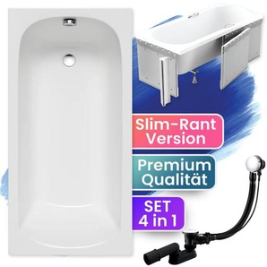 Badland - Badewanne Rechteck 130x70 mit Styroporverkleidung, Ablauf & Füße gratis - Komplettset 4in1 Original Acryl Wanne Siphon classic slim