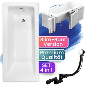 Badewanne Rechteck 150x70 mit Styroporverkleidung (Ablage 4cm), Ablauf & Füße gratis - Komplettset 4in1 Original Acryl Wanne Badland talia slim