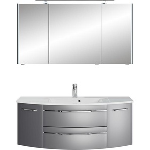 Badmöbel-Set SAPHIR Serie 7045 2-teilig Mineralmarmor-Waschtisch mit LED-Spiegelschrank Kastenmöbel-Sets Gr. B/H/T: 133,2 cm x 200 cm x 49,8 cm, grau (stahlgrau metallic) Bad-Sparsets Badezimmer-Set 133,2 cm breit, inkl. Türdämpfer, 5 Türen, 2 Schubladen