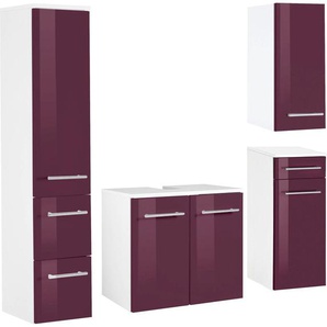 Badmöbel-Set WELLTIME Venedig Kastenmöbel-Sets lila (weiß/aubergine) Waschbeckenunterschrank (Breite 50 cm), Hängeschrank, Unterschrank