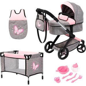 Bayer Kombi-Puppenwagen Xeo Mega, grau/rosa, (Set)