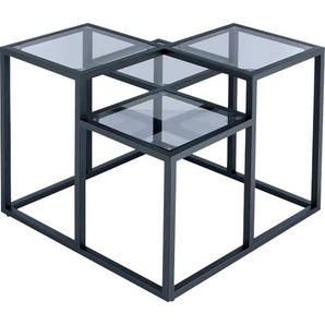 Beistelltisch KAYOOM Steps 625, Beistelltisch in elegantem Design, würfelförmig, schwarz, B:60cm H:53cm T:60cm, Eisen, Glas, Tische, stufenförmiges Gestell aus Metall, quadratische Platten, modern