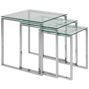 Xxxl Beistelltischset Katrine, Klar, Chrom, Glas, 3-teilig, quadratisch, eckig, Kufe, 36-50x45-55x36-50 cm, Wohnzimmer, Wohnzimmertische, Satztische