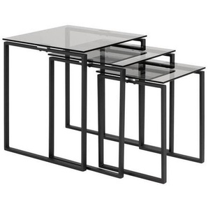 Xxxl Beistelltischset Katrine, Schwarz, Grau, Glas, 3-teilig, quadratisch, eckig, Kufe, 36-50x45-55x36-50 cm, Wohnzimmer, Wohnzimmertische, Satztische