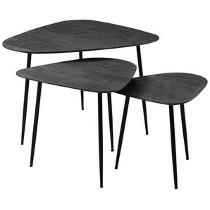 Beistelltischset, Schwarz, Holz, 3-teilig, Akazie, Freiform, 42-52x40-50x42-67 cm, einfacher Aufbau, Wohnzimmer, Wohnzimmertische, Satztische