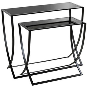 Beistelltischset, Schwarz, Metall, Glas, 2-teilig, rechteckig, 30x55-65x60-80 cm, Wohnzimmer, Wohnzimmertische, Satztische