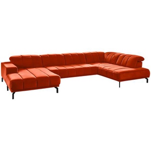 Beldomo Style Wohnlandschaft, Orange, Textil, 5-Sitzer, U-Form, 383x219 cm, Goldenes M, Typenauswahl, Fußauswahl, Stoffauswahl, seitenverkehrt erhältlich, Hocker erhältlich, Wohnzimmer, Sofas & Couches, Wohnlandschaften, Wohnlandschaften in U-Form