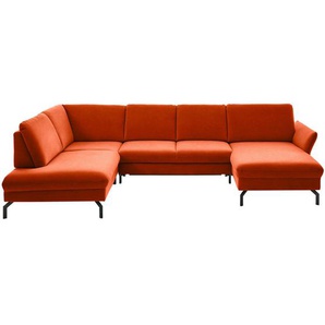 Beldomo System Wohnlandschaft, Orange, Textil, 5-Sitzer, U-Form, 335x220 cm, Goldenes M, Stoffauswahl, Sitzqualitäten, seitenverkehrt erhältlich, individuell planbar, Wohnzimmer, Sofas & Couches, Wohnlandschaften, Wohnlandschaften in U-Form