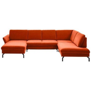 Beldomo System Wohnlandschaft, Orange, Textil, 5-Sitzer, U-Form, 335x220 cm, Goldenes M, Stoffauswahl, Sitzqualitäten, seitenverkehrt erhältlich, individuell planbar, Wohnzimmer, Sofas & Couches, Wohnlandschaften, Wohnlandschaften in U-Form