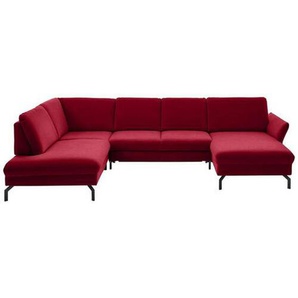 Beldomo System Wohnlandschaft, Rot, Textil, 5-Sitzer, U-Form, 335x220 cm, Goldenes M, Stoffauswahl, Sitzqualitäten, seitenverkehrt erhältlich, individuell planbar, Wohnzimmer, Sofas & Couches, Wohnlandschaften, Wohnlandschaften in U-Form