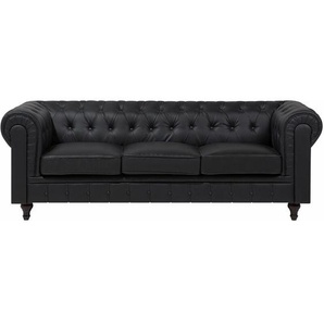 Beliani - Sofa Schwarz Kunstleder 3-Sitzer Chesterfield Stil Glamourös Wohnzimmer