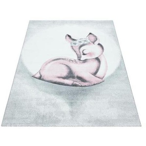 Bennjen Kinderteppich Bambi, Rosa, Textil, Tier, rechteckig, 120x170 cm, Oeko-Tex® Standard 100, für Fußbodenheizung geeignet, schmutzabweisend, Hausstauballergiker lichtunempfindlich, antistatisch, pflegeleicht, strapazierfähig, leicht zusammenrollbar,