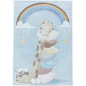 Bennjen Kinderteppich Lucky 3612 Blau, Blau, Textil, Giraffe, rechteckig, 140x200 cm, Oeko-Tex® Standard 100, für Fußbodenheizung geeignet, schmutzabweisend, Hausstauballergiker lichtunempfindlich, antistatisch, pflegeleicht, strapazierfähig, leicht