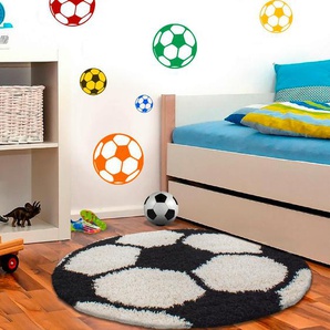 Bennjen Kinderteppich Fun, Schwarz, Textil, Fußball, rund, Oeko-Tex® Standard 100, pflegeleicht, Teppiche & Böden, Teppiche, Runde Teppiche