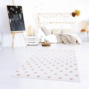 Bennjen Kinderteppich Happy Rugs, Creme, Rosa, Textil, Kreise, rechteckig, 120x170 cm, für Fußbodenheizung geeignet, Teppiche & Böden, Teppiche, Kinderteppiche