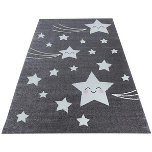 Bennjen Kinderteppich Kids 610, Grau, Weiß, Textil, Stern, rechteckig, 160x230 cm, Oeko-Tex® Standard 100, für Fußbodenheizung geeignet, schmutzabweisend, Hausstauballergiker lichtunempfindlich, antistatisch, pflegeleicht, strapazierfähig, leicht