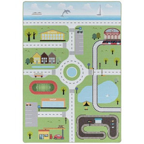 Bennjen Spielteppich Play 2902 grün, Mehrfarbig, Textil, Auto, rechteckig, 120x170 cm, Oeko-Tex® Standard 100, für Fußbodenheizung geeignet, schmutzabweisend, Hausstauballergiker lichtunempfindlich, antistatisch, waschbar, pflegeleicht, strapazierfähig,