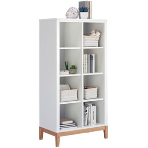 Bennjen Standregal, Weiß, Eiche, Holzwerkstoff, Eiche, massiv, 6 Fächer, 70x140x40 cm, Beimöbel erhältlich, Arbeitszimmer, Büroregale, Bücherregale