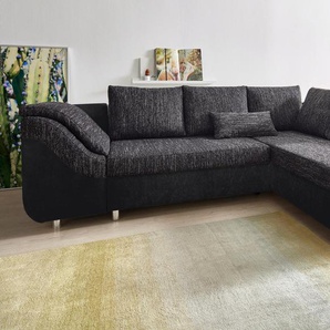 Ecksofa COLLECTION AB Sally L-Form Sofas Gr. B/H/T: 256cm x 87cm x 165cm, Microfaser PRIMABELLE-Struktur, Ottomane beidseitig montierbar, mit Bettfunktion, schwarz-weiß (schwarz/schwarz-weiß) mit und ohne Bettfunktion, inklusive loser Rücken- Zierkissen