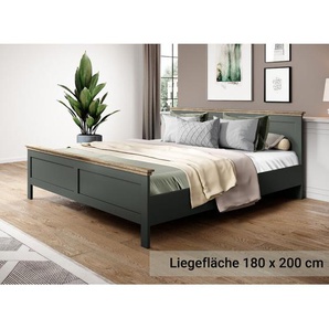 Bett 180 x 200 cm Landhausstil EPSOM-83 in grün mit Lefkas Eiche Nb., b/h/t: ca. 191,5/88,5/211,5 cm