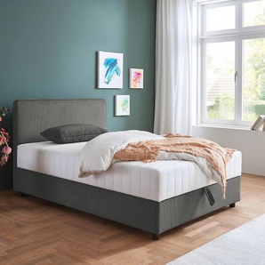 Bett ATLANTIC HOME COLLECTION Corinna Betten Gr. Cord, Liegefläche B/L: 120cm x 200cm H: 97cm, H2, Taschen-Federkernmatratze, grau (dunkelgrau) Boxbett inkl. Stauraum, Cord, erhältlich in unterschiedlichen Breiten