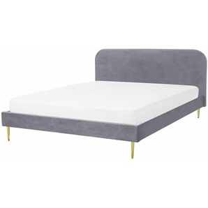 Bett Grau Samtstoff mit Lattenrost 160 x 200 cm Metallfüße Gold hohes Kopfteil Retro Glamourös Polsterbett Doppelbett Schlafzimmer