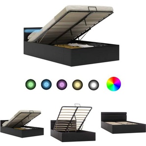 Bett mit Bettkasten Hydraulisch led Kunstleder 120x200 cm - Betten & Bettgestelle - Schwarz - The Living Store