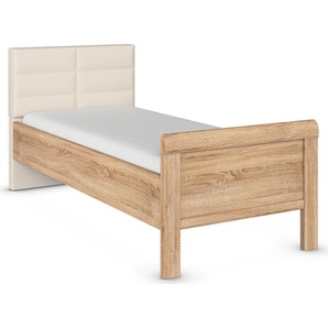 Bett RAUCH Evelyn, braun (eiche sonoma), B:99cm H:100cm L:214cm, Betten, in Komforthöhe mit Polsterkopfteil in elegantem Stil MADE IN GERMANY