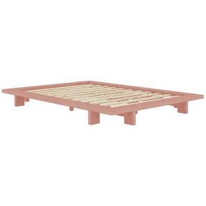 Bettgestell KARUP DESIGN JAPAN BED Bodenbett, Holzrahmen, Futonbett, Jugendbett, Holzbett Betten Gr. Liegefläche B/L: 140cm x 200cm Betthöhe: 20cm, kein Härtegrad, pink (kiefer sky lackiert) Massivholzbett mit Lattenrost, Kiefer massiv, Doppelbett ohne