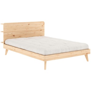 Bettgestell KARUP DESIGN RETREAT BED Betten Gr. Liegefläche B/L: 140cm x 200cm H: 93cm, braun (klar lackiert) aus Kiefer massiv mit Lattenrost, Kopfteil 3 Ablagen