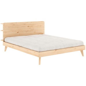 Bettgestell KARUP DESIGN RETREAT BED Betten Gr. Liegefläche B/L: 160cm x 200cm H: 93cm, braun (klar lackiert + klar lackiert) aus Kiefer massiv mit Lattenrost, Kopfteil 3 Ablagen