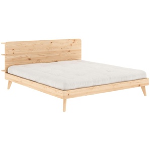 Bettgestell KARUP DESIGN RETREAT BED Betten Gr. Liegefläche B/L: 180cm x 200cm H: 93cm, braun (klar lackiert + klar lackiert) aus Kiefer massiv mit Lattenrost, Kopfteil 3 Ablagen