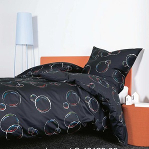 Bettwäsche JANINE Mako-Satin42128 08 * 155X220,80x80, schwarz (08 schwarz multicolor), B/L: 155cm x 220cm, , Mako-Satin, B/L: 80cm x 80cm, Mako-Satin, Obermaterial: 100% Baumwolle, Bettwäsche, mit Reissverschluss