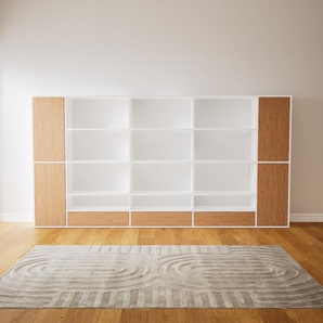 Bibliotheksregal Eiche - Modernes Regal für Bibliothek: Schubladen in Eiche & Türen in Eiche - 303 x 156 x 34 cm, konfigurierbar