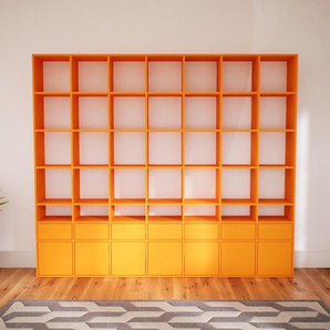 Bibliotheksregal Gelb - Modernes Regal für Bibliothek: Schubladen in Gelb & Türen in Gelb - 272 x 232 x 34 cm, konfigurierbar