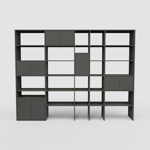 Bibliotheksregal Graphitgrau - Individuelles Regal für Bibliothek: Türen in Graphitgrau - 303 x 232 x 47 cm, konfigurierbar