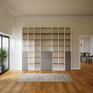 Bibliotheksregal Grau - Individuelles Regal für Bibliothek: Türen in Grau - 308 x 271 x 34 cm, konfigurierbar