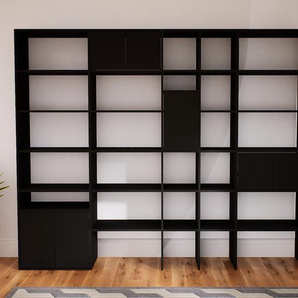 Bibliotheksregal Schwarz - Individuelles Regal für Bibliothek: Türen in Schwarz - 303 x 232 x 47 cm, konfigurierbar