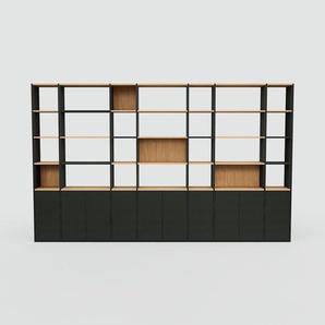 Bibliotheksregal Schwarz - Individuelles Regal für Bibliothek: Türen in Schwarz - 380 x 232 x 34 cm, konfigurierbar
