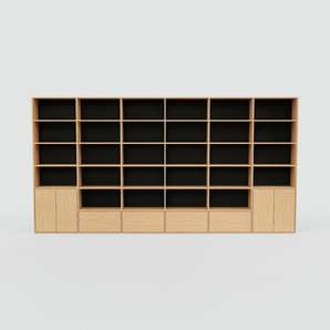 Bibliotheksregal Schwarz - Modernes Regal für Bibliothek: Schubladen in Eiche & Türen in Eiche - 450 x 232 x 34 cm, konfigurierbar