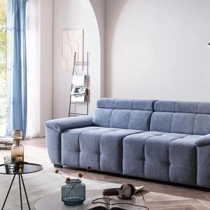 Big-Sofa EXXPO - SOFA FASHION Exxpo MAVERICK, weicher Bezugstoff, hoher Sitzkomfort Sofas Gr. B/H/T: 240cm x 80cm x 107cm, Struktur weich, blau (denim) inkl. verstellbare Kopfstützen, aufwendige Detailverarbeitung