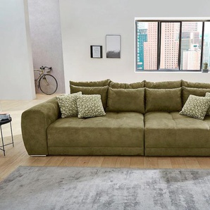 Big-Sofa JOCKENHÖFER GRUPPE Moldau Sofas Gr. B/H/T: 306cm x 83cm x 134cm, Luxus-Microfaser, grün (olivgrün) Inklusive loser Rücken- und Zierkissen, frei im Raum stellbar