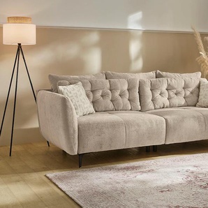 Big-Sofa JOCKENHÖFER GRUPPE Spa, im Retrolook mit Wellenfederung Sofas Gr. B/T: 251cm x 110cm, Chenille, beige (beige-grau) und frei im Raum stellbar, inkl. 7 Kissen Bestseller