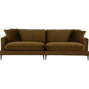 Big-Sofa LEONIQUE Cozy Sofas Gr. B/H/T: 252 cm x 80 cm x 97 cm, Samtoptik, gelb (senf) XXL Sofas mit losen Kissen und Metallbeinen