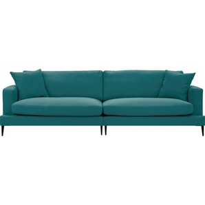 Big-Sofa LEONIQUE Cozy Sofas Gr. B/H/T: 252cm x 80cm x 97cm, Strukturstoff, blau (petrol) mit losen Kissen und Metallbeinen