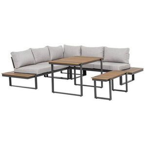 Bizzotto Dining-Loungeset, Anthrazit, Grau, Natur, Metall, 5-teilig, Füllung: Polyester, Eckteil, einzeln stellbar, 240x240 cm, Loungemöbel, Loungemöbel-Sets