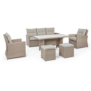 Bizzotto Dining-Loungeset, Natur, Beige, Metall, Kunststoff, Textil, Füllung: Polyetherschaumkern, 186.5x89x76 cm, rostfrei, UV-beständig, wetterbeständig, Loungemöbel, Loungemöbel-Sets