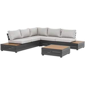 Bizzotto Loungegarnitur, Natur, Schwarz, Hellgrau, Metall, Füllung: Polyester, 250x250 cm, Loungemöbel, Loungemöbel-Sets