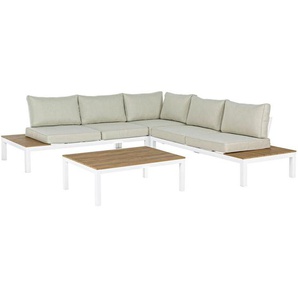 Bizzotto Loungegarnitur, Weiß, Teak, Metall, Textil, Schichtholz, Füllung: Schaumstoff, Eckteil, L-Form, 246x246 cm, rostfrei, UV-beständig, Loungemöbel, Loungemöbel-Sets